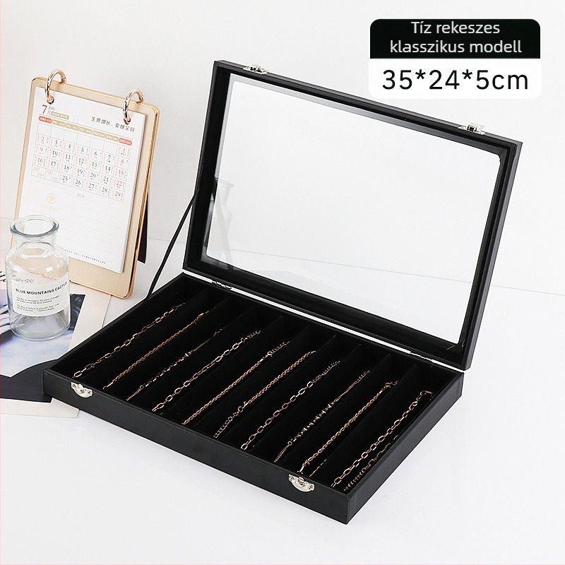 Xiangyu ékszerdoboz, modell 06, fa + flanel belső, lazára tervezett stílus, kemény felépítés