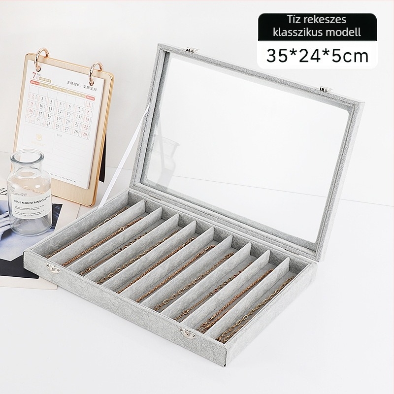 Xiangyu ékszerdoboz, modell 06, fa + flanel belső, lazára tervezett stílus, kemény felépítés