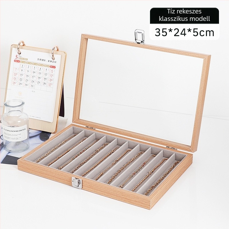 Xiangyu ékszerdoboz, modell 06, fa + flanel belső, lazára tervezett stílus, kemény felépítés