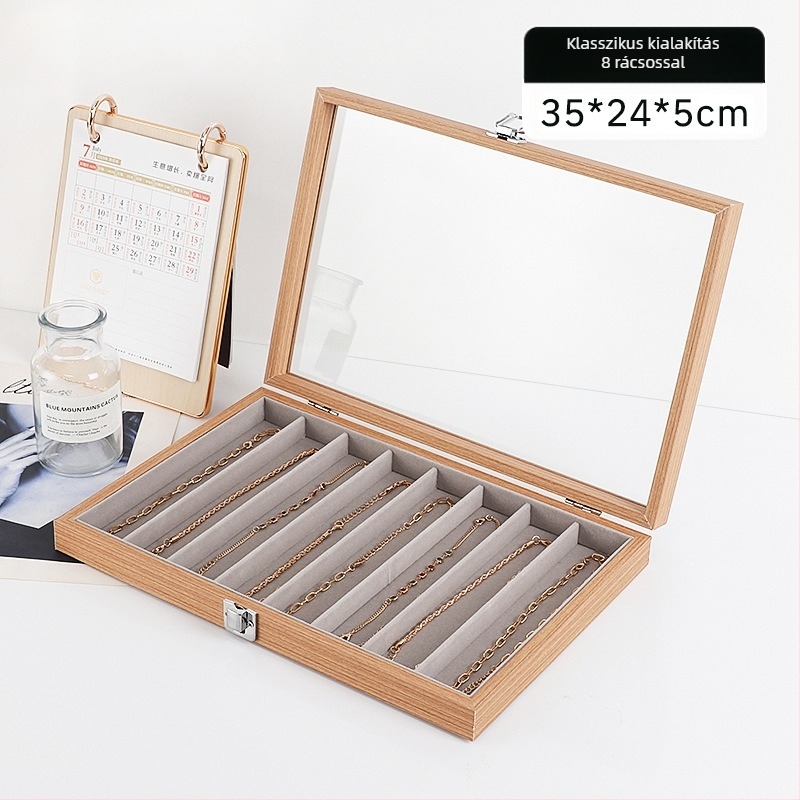 Xiangyu ékszerdoboz, modell 06, fa + flanel belső, lazára tervezett stílus, kemény felépítés