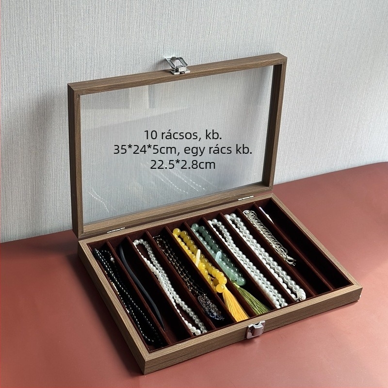 Xiangyu ékszerdoboz, modell 06, fa + flanel belső, lazára tervezett stílus, kemény felépítés