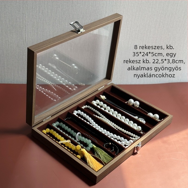 Xiangyu ékszerdoboz, modell 06, fa + flanel belső, lazára tervezett stílus, kemény felépítés