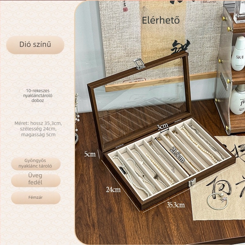 Xiangyu ékszerdoboz, modell 06, fa + flanel belső, lazára tervezett stílus, kemény felépítés