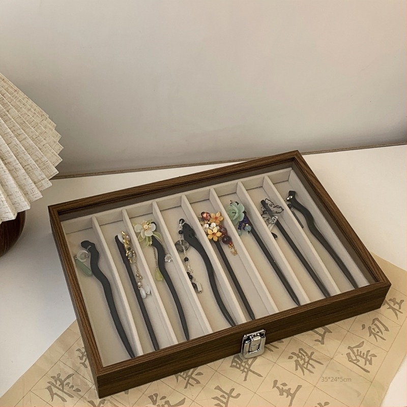 Xiangyu ékszerdoboz, modell 06, fa + flanel belső, lazára tervezett stílus, kemény felépítés