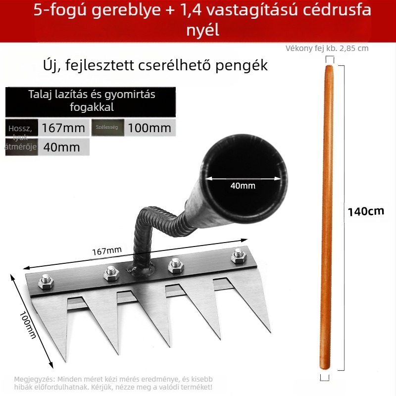 Multifunkcionális gyomirtó eszköz integrált kapával és mangán-ötvözet acéllal háztartási és mezőgazdasági használatra (talajforgatás, lazítás)