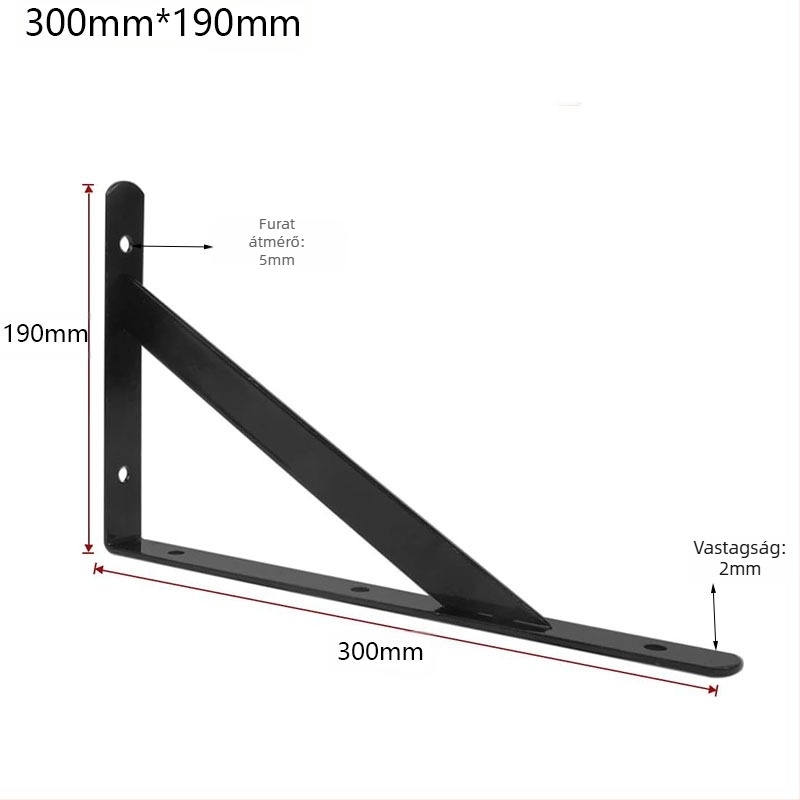 Vasból készült nehéz teherbírású háromszög alakú polctartó, falra szerelhető
