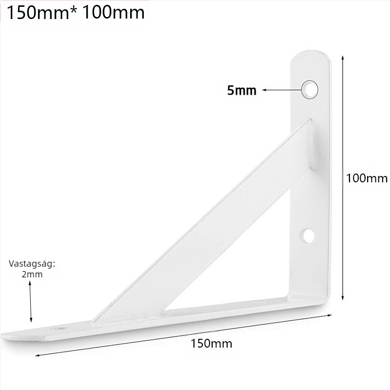 Vasból készült nehéz teherbírású háromszög alakú polctartó, falra szerelhető