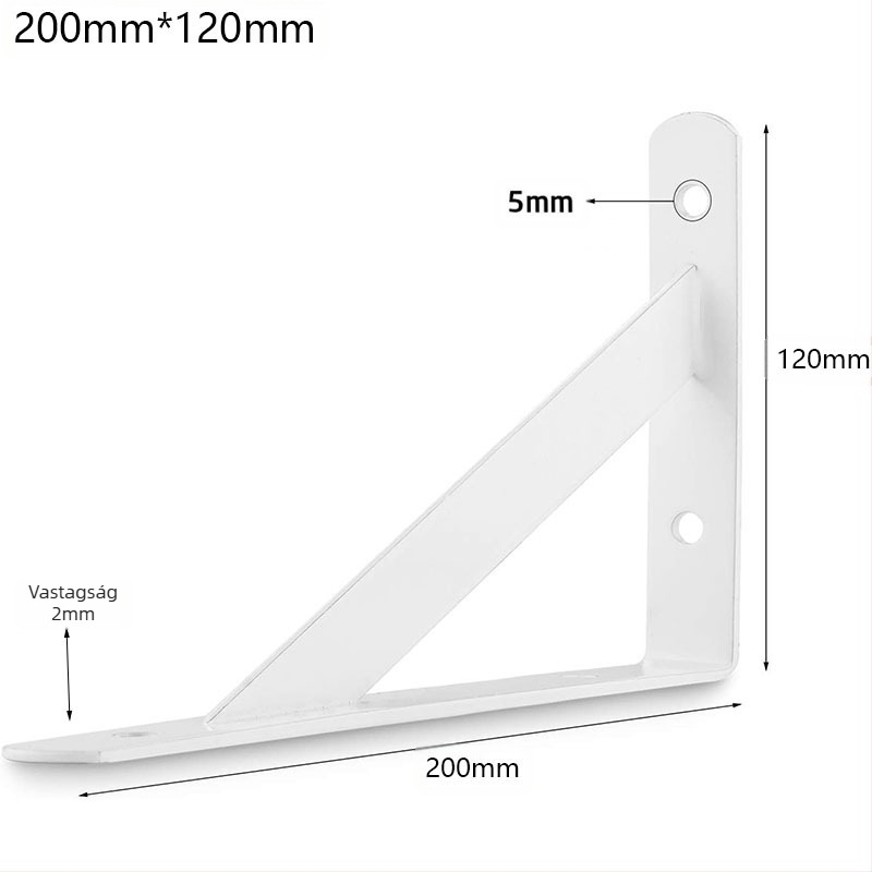 Vasból készült nehéz teherbírású háromszög alakú polctartó, falra szerelhető