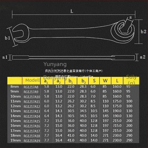 Kattantó kulcs (Króm-vanádium ötvözetű acél; Felületkezelés: egyéb; Típus: kattantó kulcs)