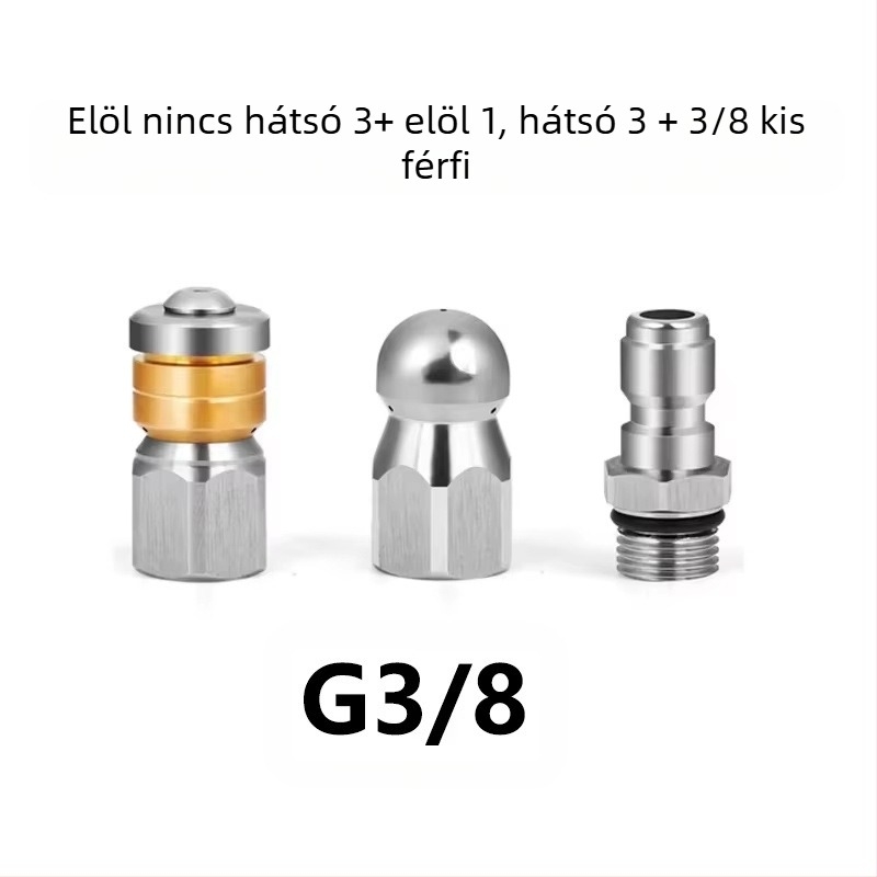 Independent rozsdamentes acélból készült magasnyomású csőtisztító fúvóka 1/4 inch csatlakozóval és 3/8 inch gyorscsatlakozóval