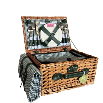 Piknik kosár, kézzel készített vesszőkosár fedővel, pásztor stílusú tárolókosár gyümölcsökhöz és másokhoz, izolált edényes táska (4 darabos készlet)