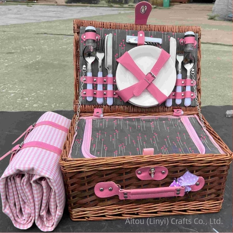 Piknik kosár, kézzel készített vesszőkosár fedővel, pásztor stílusú tárolókosár gyümölcsökhöz és másokhoz, izolált edényes táska (4 darabos készlet)