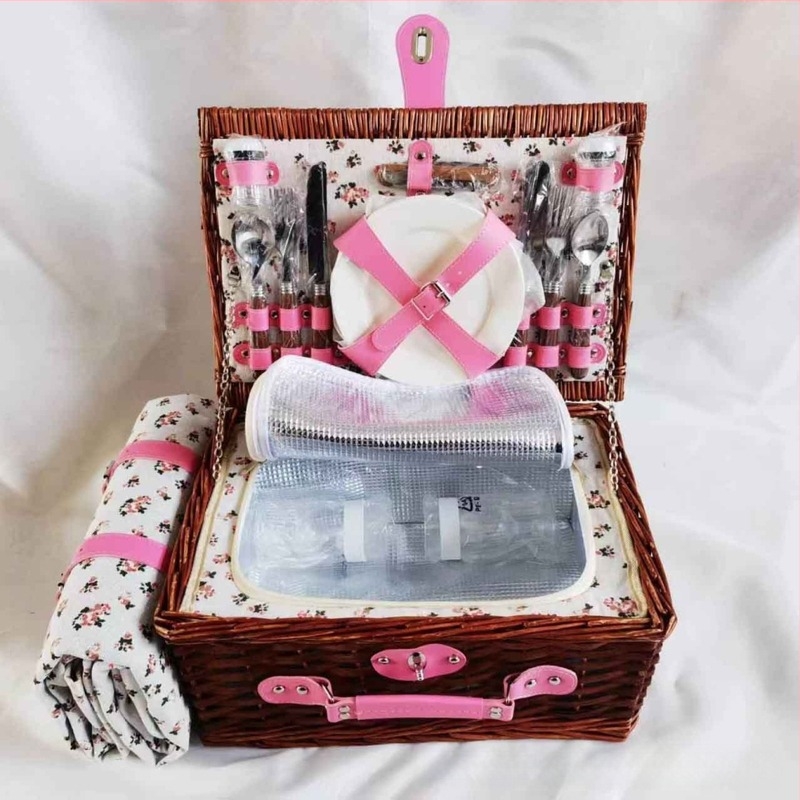 Piknik kosár, kézzel készített vesszőkosár fedővel, pásztor stílusú tárolókosár gyümölcsökhöz és másokhoz, izolált edényes táska (4 darabos készlet)