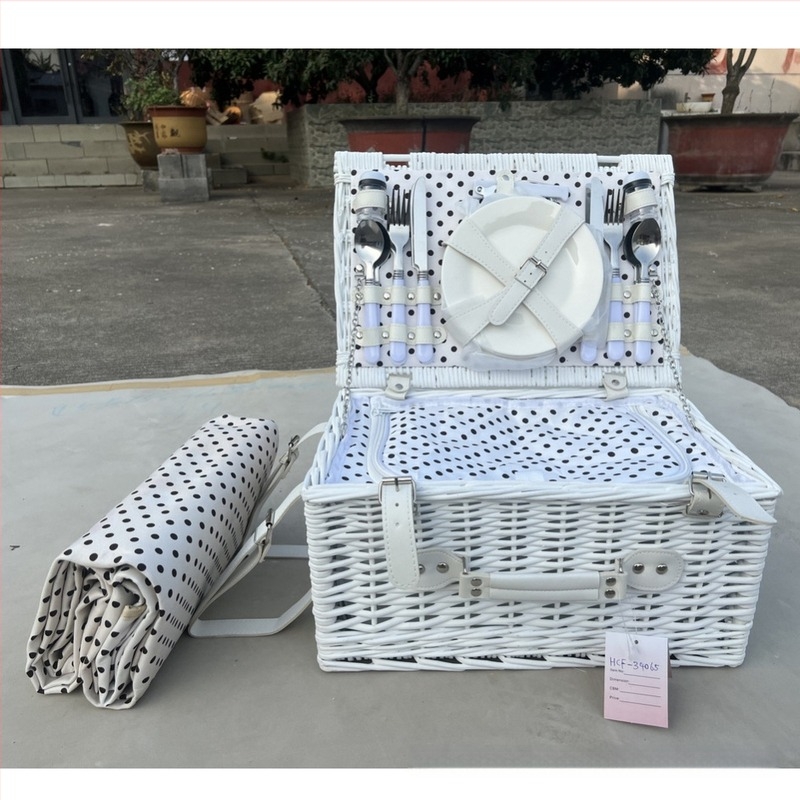 Piknik kosár, kézzel készített vesszőkosár fedővel, pásztor stílusú tárolókosár gyümölcsökhöz és másokhoz, izolált edényes táska (4 darabos készlet)
