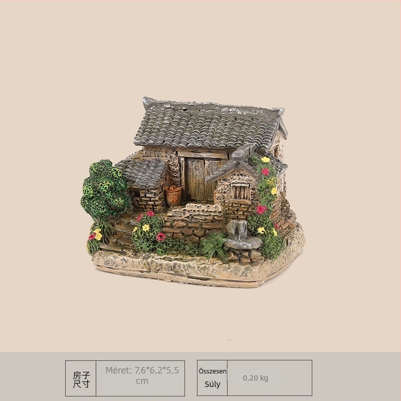 Pastorális mini ház gyanta dísz – asztali és autó dekoráció, virágcserepes dekor, táji dísz, kis ajándék
