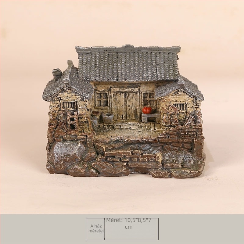 Pastorális mini ház gyanta dísz – asztali és autó dekoráció, virágcserepes dekor, táji dísz, kis ajándék