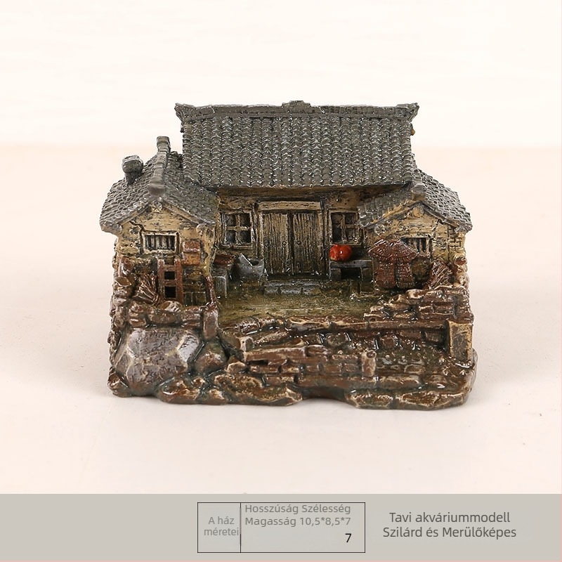 Pastorális mini ház gyanta dísz – asztali és autó dekoráció, virágcserepes dekor, táji dísz, kis ajándék