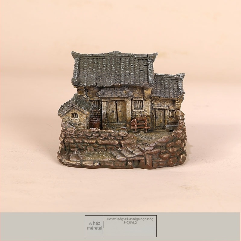 Pastorális mini ház gyanta dísz – asztali és autó dekoráció, virágcserepes dekor, táji dísz, kis ajándék