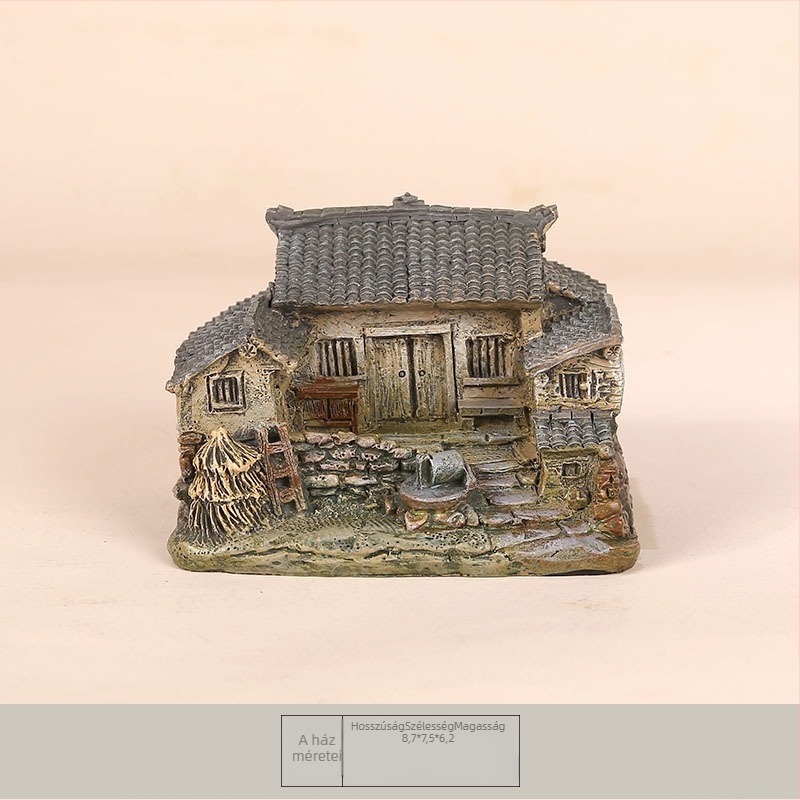 Pastorális mini ház gyanta dísz – asztali és autó dekoráció, virágcserepes dekor, táji dísz, kis ajándék