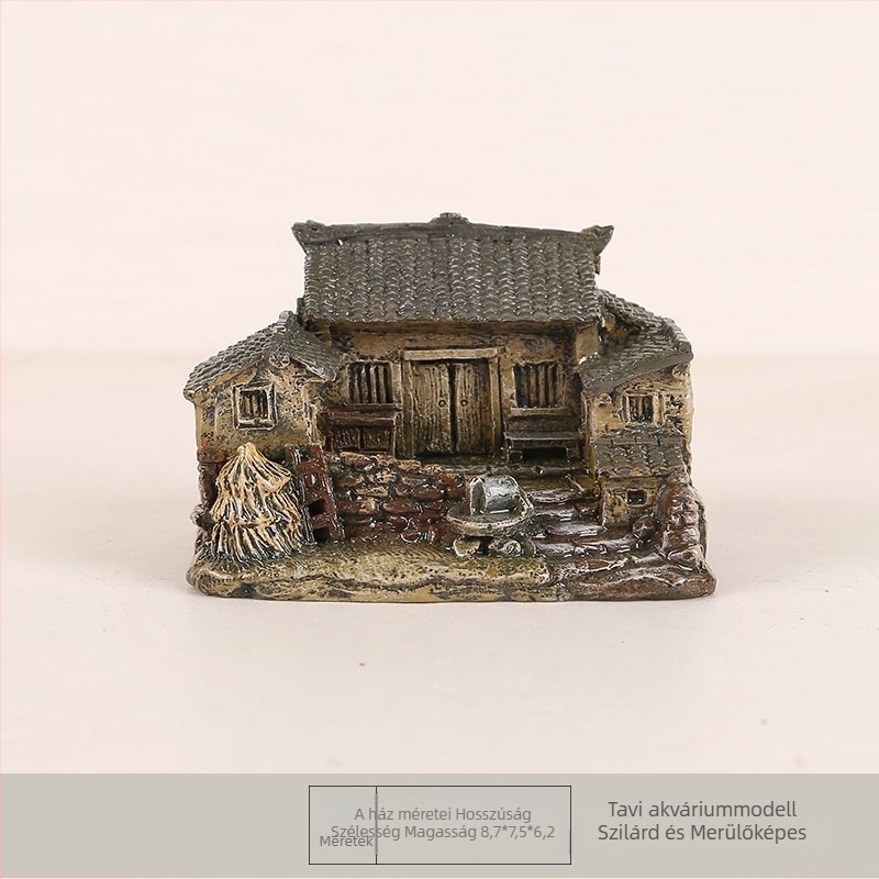 Pastorális mini ház gyanta dísz – asztali és autó dekoráció, virágcserepes dekor, táji dísz, kis ajándék