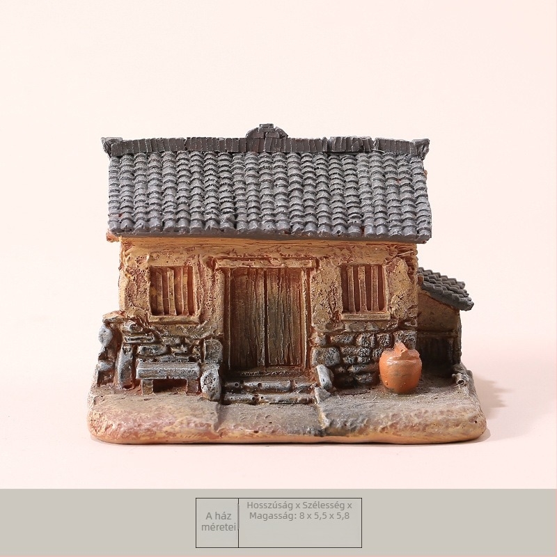 Pastorális mini ház gyanta dísz – asztali és autó dekoráció, virágcserepes dekor, táji dísz, kis ajándék