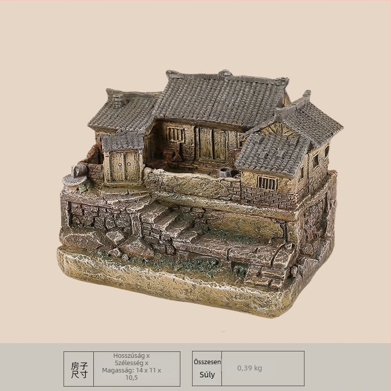 Pastorális mini ház gyanta dísz – asztali és autó dekoráció, virágcserepes dekor, táji dísz, kis ajándék