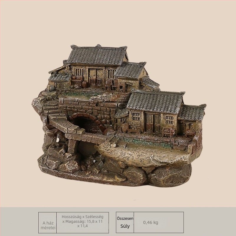 Pastorális mini ház gyanta dísz – asztali és autó dekoráció, virágcserepes dekor, táji dísz, kis ajándék