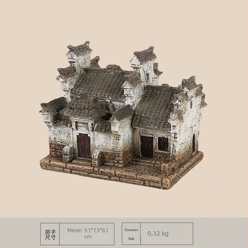 Pastorális mini ház gyanta dísz – asztali és autó dekoráció, virágcserepes dekor, táji dísz, kis ajándék