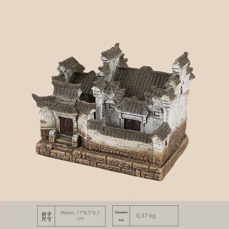 Pastorális mini ház gyanta dísz – asztali és autó dekoráció, virágcserepes dekor, táji dísz, kis ajándék