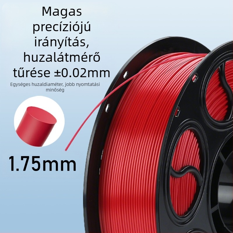 PLA selyem filament 3D nyomtatáshoz — kerek keresztmetszet, korong alakú megjelenés, sűrűség 1.26-1.40 g/cm3