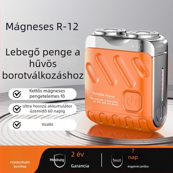 Mini hordozható elektromos borotva lebegő vágófejjel és forgó kétélű fejjel (beépített 300–500 mAh akkumulátor, 60 perc működési idő, brushless motor)