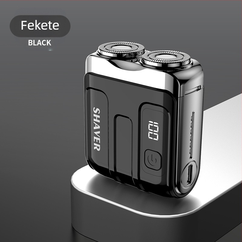 Mini hordozható elektromos borotva lebegő vágófejjel és forgó kétélű fejjel (beépített 300–500 mAh akkumulátor, 60 perc működési idő, brushless motor)