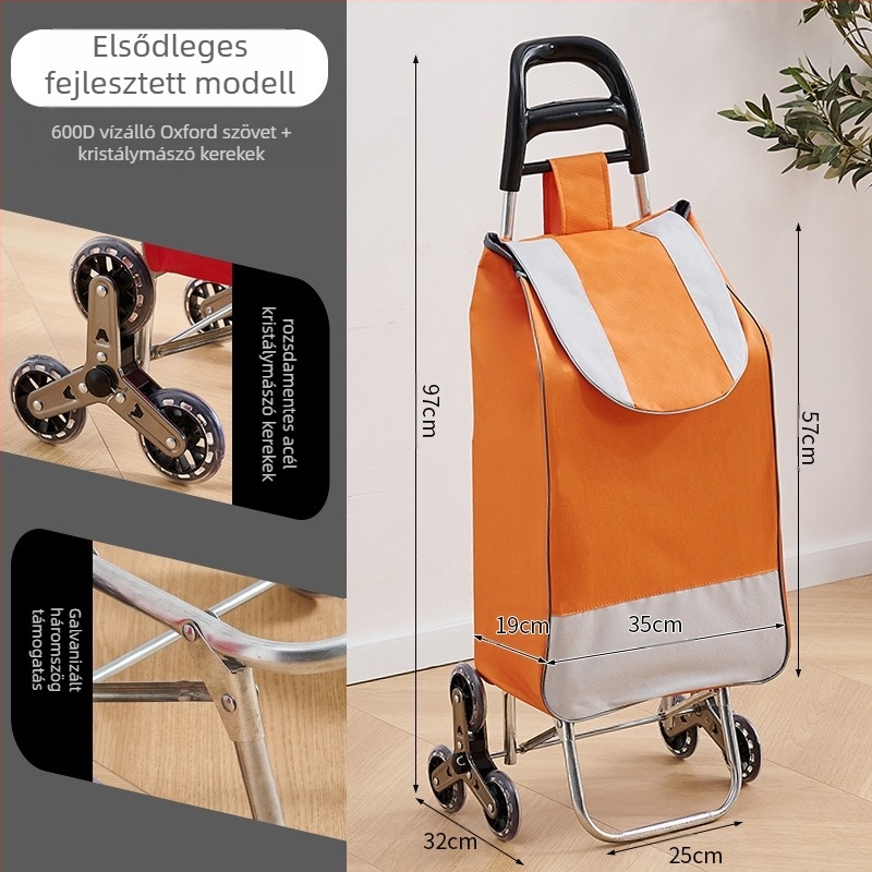 Önálló háztartási bevásárlókocsi, összecsukható váz, galvanizált cső + 600D Oxford szövet, teherbírás 15 kg, húzórúdos bevásárló kocsi, származás: Hebei, Kína
