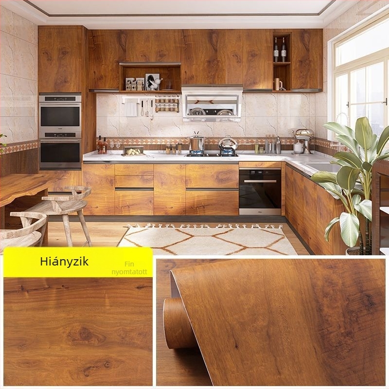 Fa textúrájú asztallap öntapadós matrica — PVC, 1 db, klasszikus retro stilus, alkalmas nappalira, hálószobára és dolgozószobára