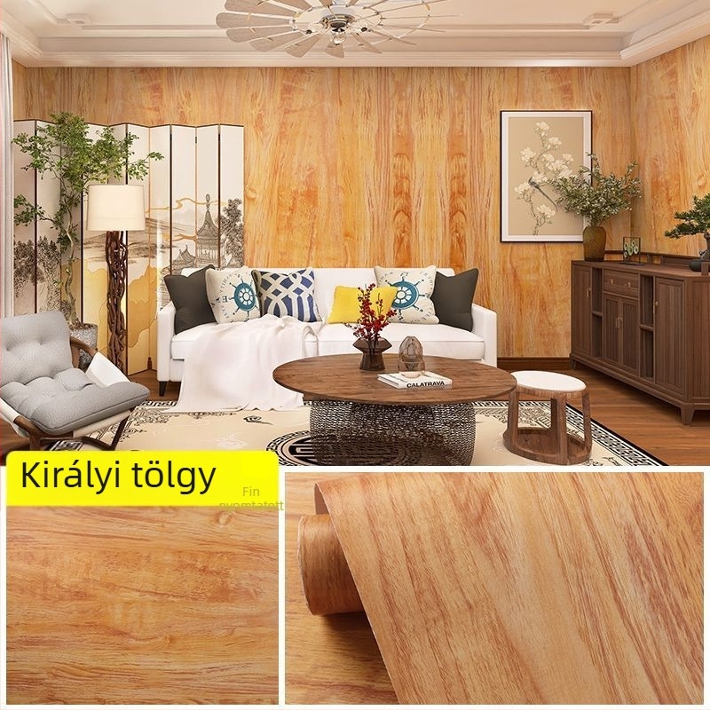 Fa textúrájú asztallap öntapadós matrica — PVC, 1 db, klasszikus retro stilus, alkalmas nappalira, hálószobára és dolgozószobára