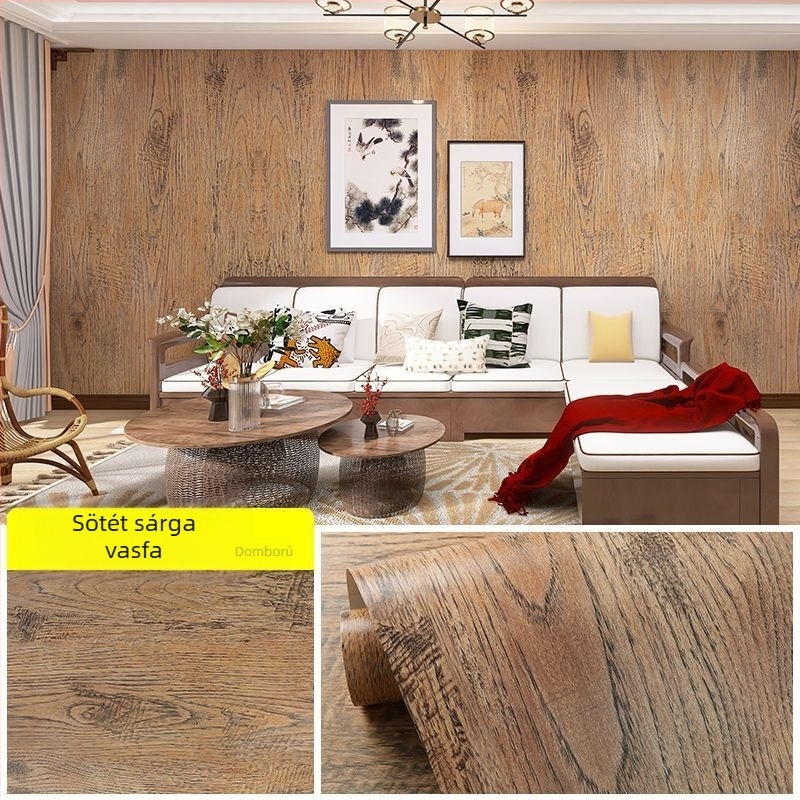 Fa textúrájú asztallap öntapadós matrica — PVC, 1 db, klasszikus retro stilus, alkalmas nappalira, hálószobára és dolgozószobára