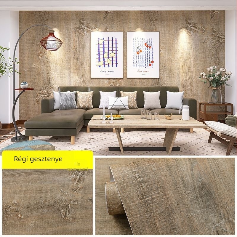 Fa textúrájú asztallap öntapadós matrica — PVC, 1 db, klasszikus retro stilus, alkalmas nappalira, hálószobára és dolgozószobára