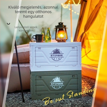 Összecsukható autócsomagtartó rendezőasztallal, PP műanyagból, kerekekkel, 40–50 liter kapacitás