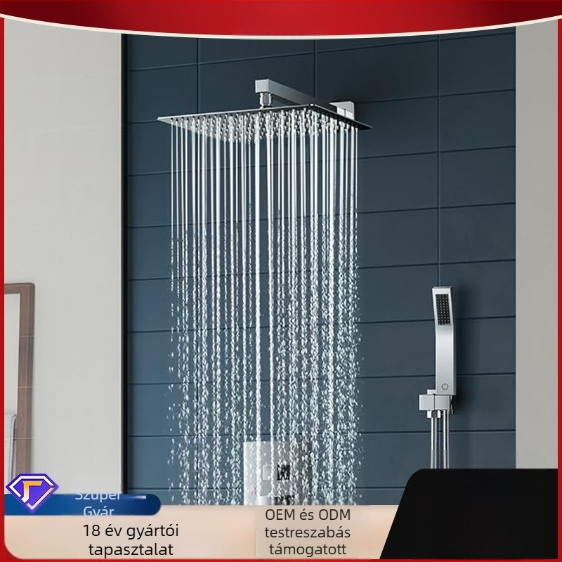 Rejtett falba épített zuhanykészlet, réz anyagból, négyzetes forma, modell FH-47, masszázs és eső funkciók