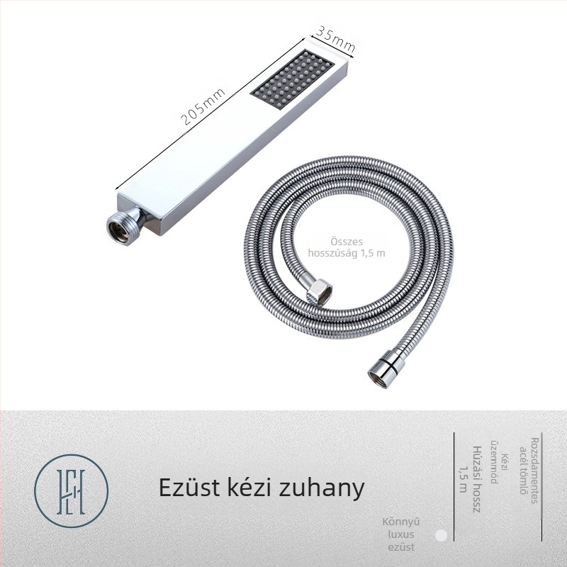 Rejtett falba épített zuhanykészlet, réz anyagból, négyzetes forma, modell FH-47, masszázs és eső funkciók