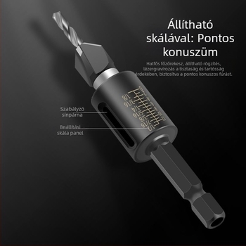 Négyélű kúpos fúró, ötvözet fej, állítható mélység, lépcsőzetes furás