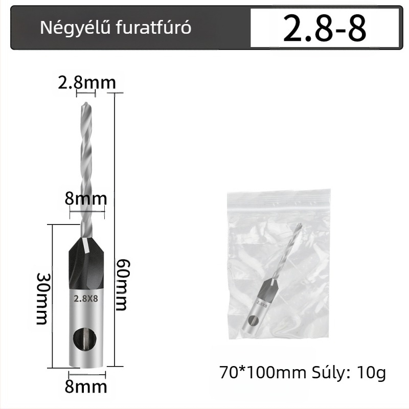 Négyélű kúpos fúró, ötvözet fej, állítható mélység, lépcsőzetes furás