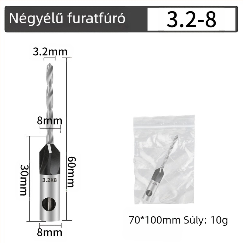 Négyélű kúpos fúró, ötvözet fej, állítható mélység, lépcsőzetes furás