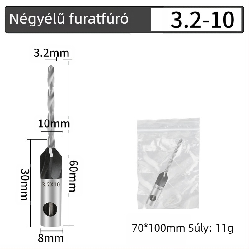 Négyélű kúpos fúró, ötvözet fej, állítható mélység, lépcsőzetes furás