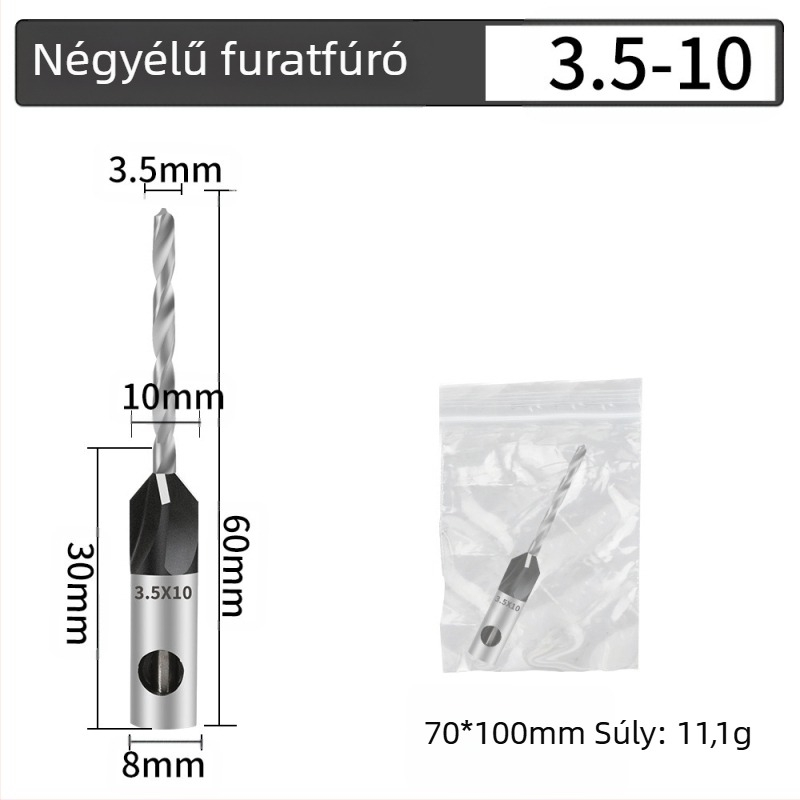 Négyélű kúpos fúró, ötvözet fej, állítható mélység, lépcsőzetes furás