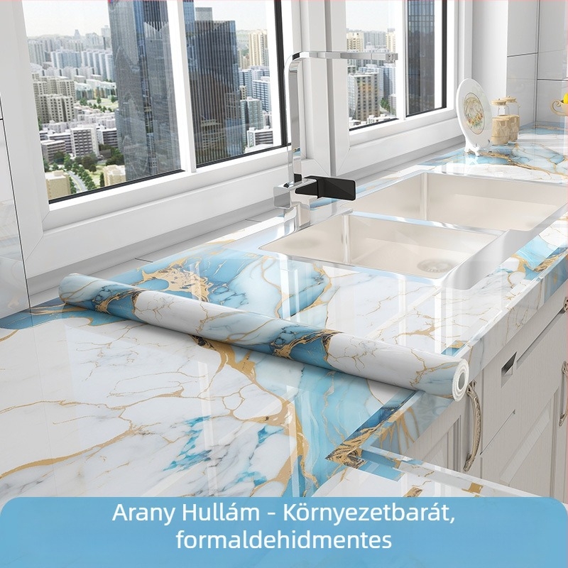 Konyhai PET falitapasz, olaj- és hőálló, márványmintás, öntapadós, 1 db, vízálló