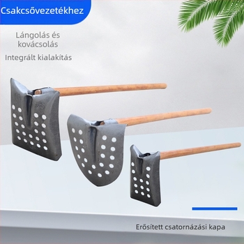 Csatornatisztító ásó vas fejjel, 90 fokos könyökszerű kialakítással – ideális csatornák és árok tisztításához