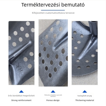 Csatornatisztító ásó vas fejjel, 90 fokos könyökszerű kialakítással – ideális csatornák és árok tisztításához