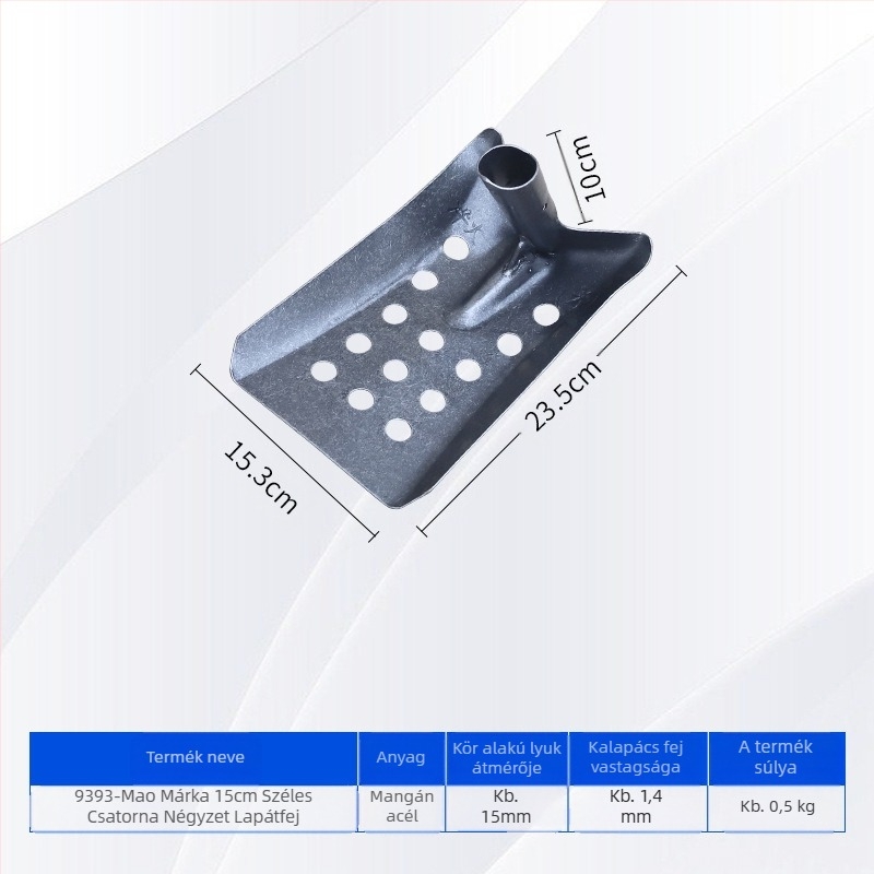 Csatornatisztító ásó vas fejjel, 90 fokos könyökszerű kialakítással – ideális csatornák és árok tisztításához