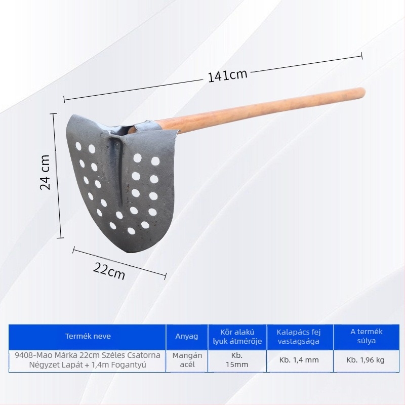 Csatornatisztító ásó vas fejjel, 90 fokos könyökszerű kialakítással – ideális csatornák és árok tisztításához